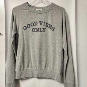 Grayson/Threads Grey "Pre Worn-In" Good Vibes Only Crew Neck Sweatshirt, Size XS
